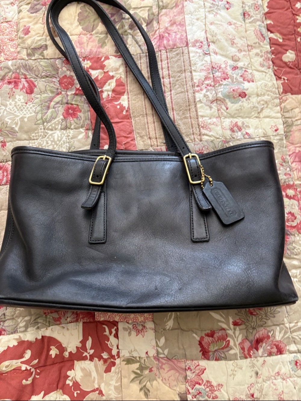 Coach Black Leather Tote with Gold Hardware